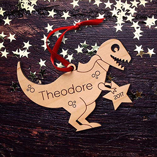 Graphic Spaces Dinosaur Ornament Personalized Tyrannosaurus Rex Babys First Christmas 2024 Wood Handmade