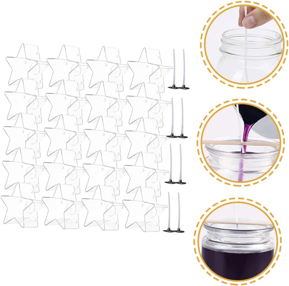 BELLIFFY 70pc Star Shaped Candle Jars with Wicks and Holders