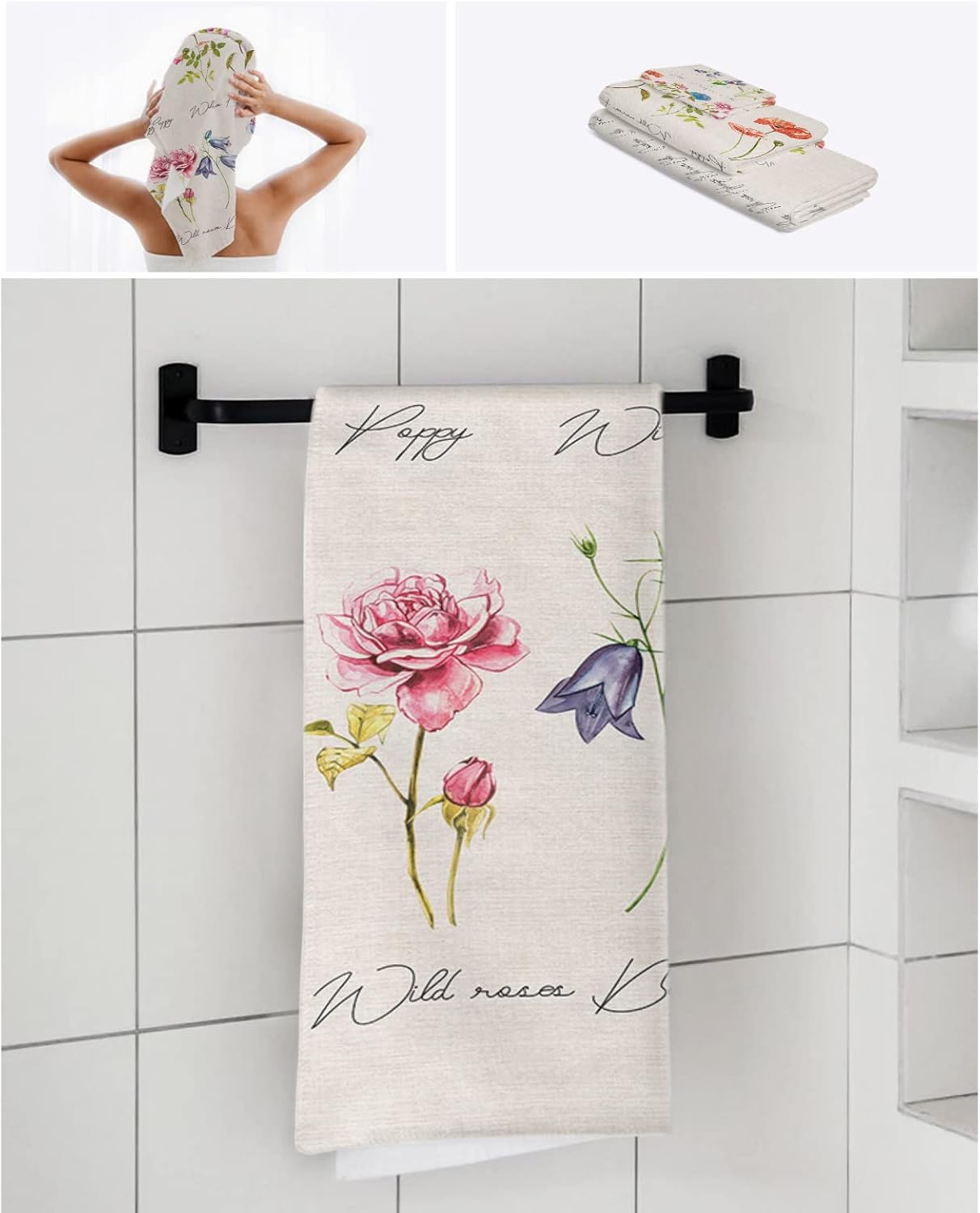 3 Piece Linen Texture Bath Towels Set