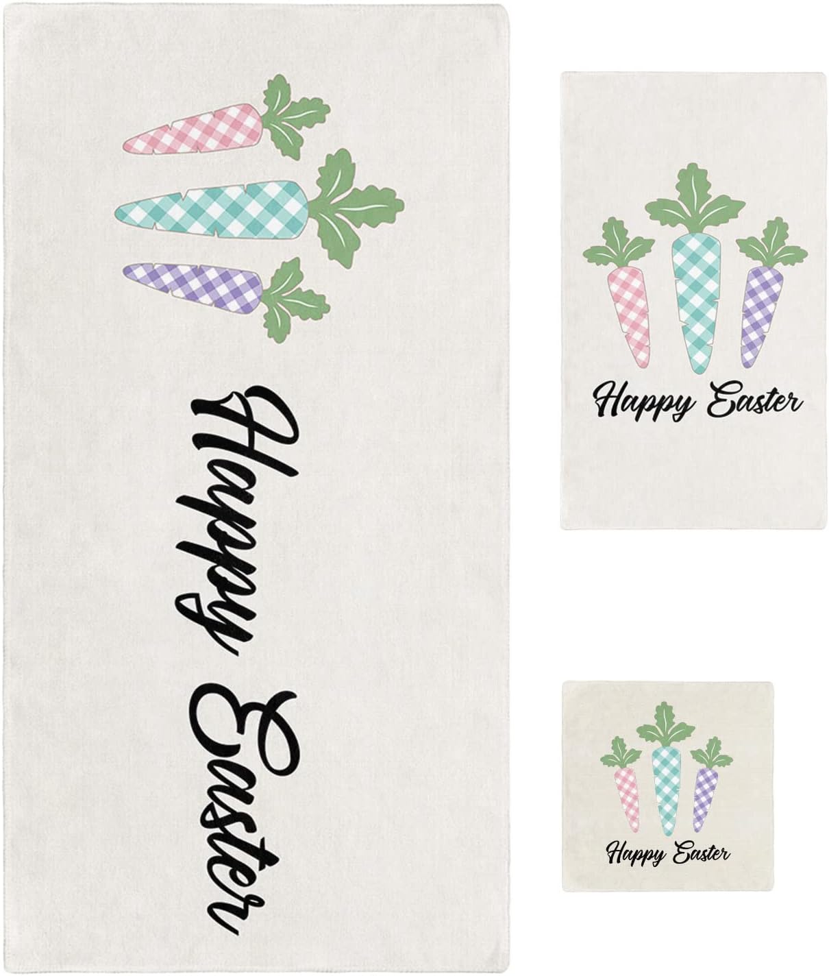 Happy Easter 3 Piece Bath Towel Set - Pink Green Purple