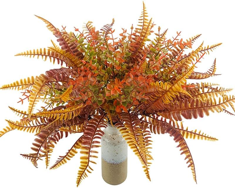 8 Bundles Artificial Fall Boston Fern Plants Outdoor Bushes