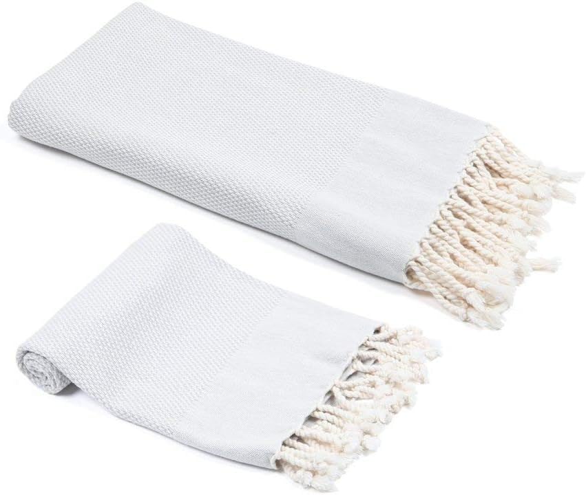 OliveLinen Whisper Weight Turkish Towel Set Light Gray