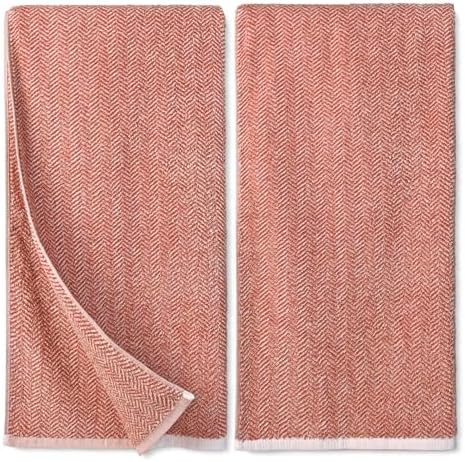 Cleanbear Coral Bath Towels Set with Herringbone Stripes