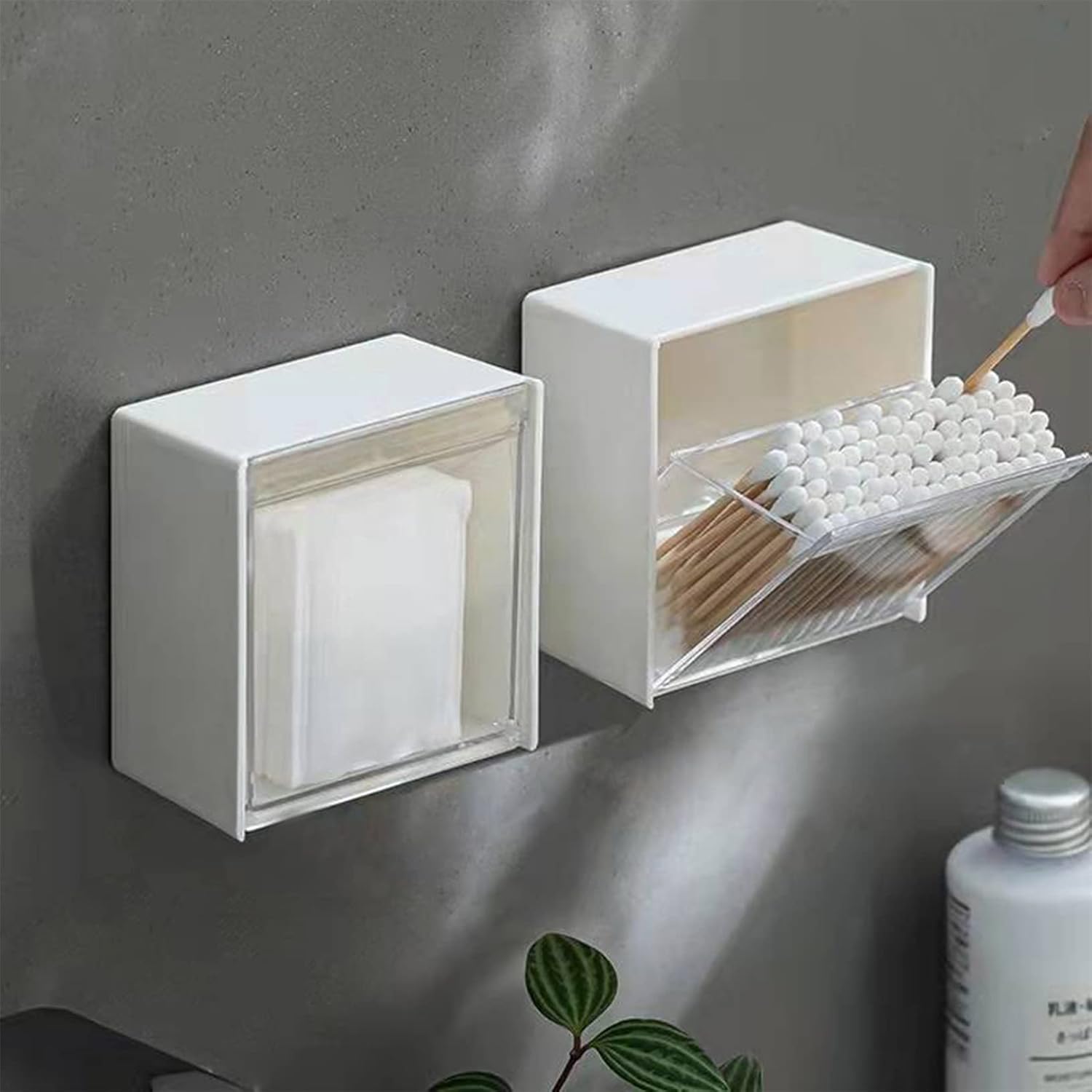 Waterproof Cotton Swab Holder Box with Flip Lid Wall Mounted Organizer