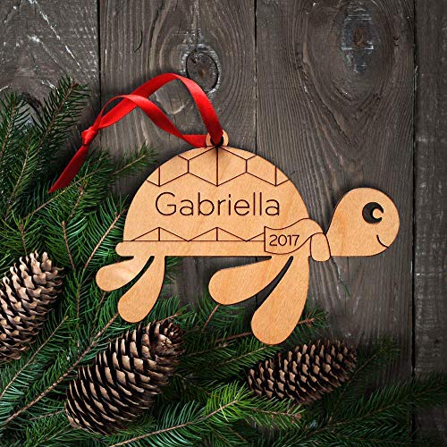 Personalized Babys First Christmas 2024 Wooden Turtle Ornament
