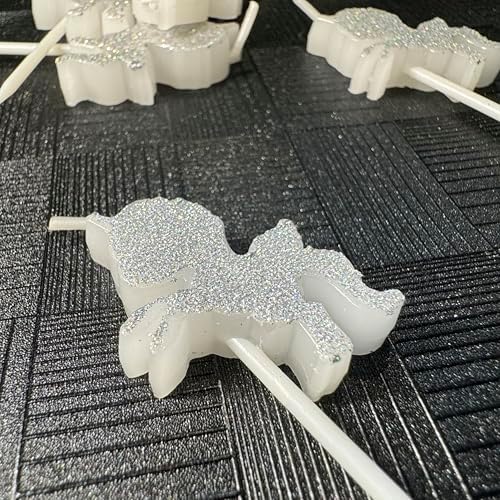 Magical Horned Horse Birthday Candles with White Glitter