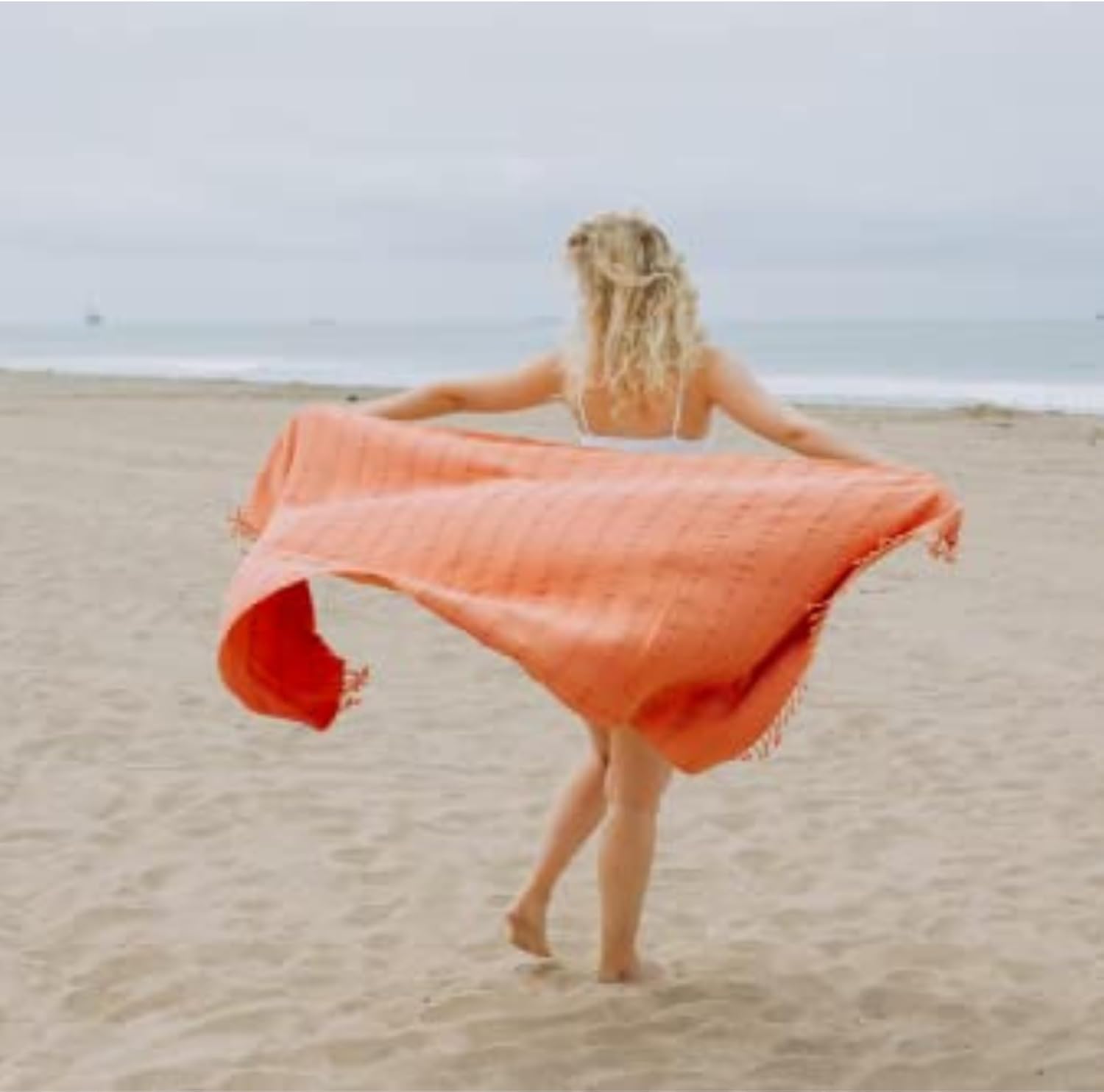 InfuseZen Orange Stonewashed Turkish Bath Towel