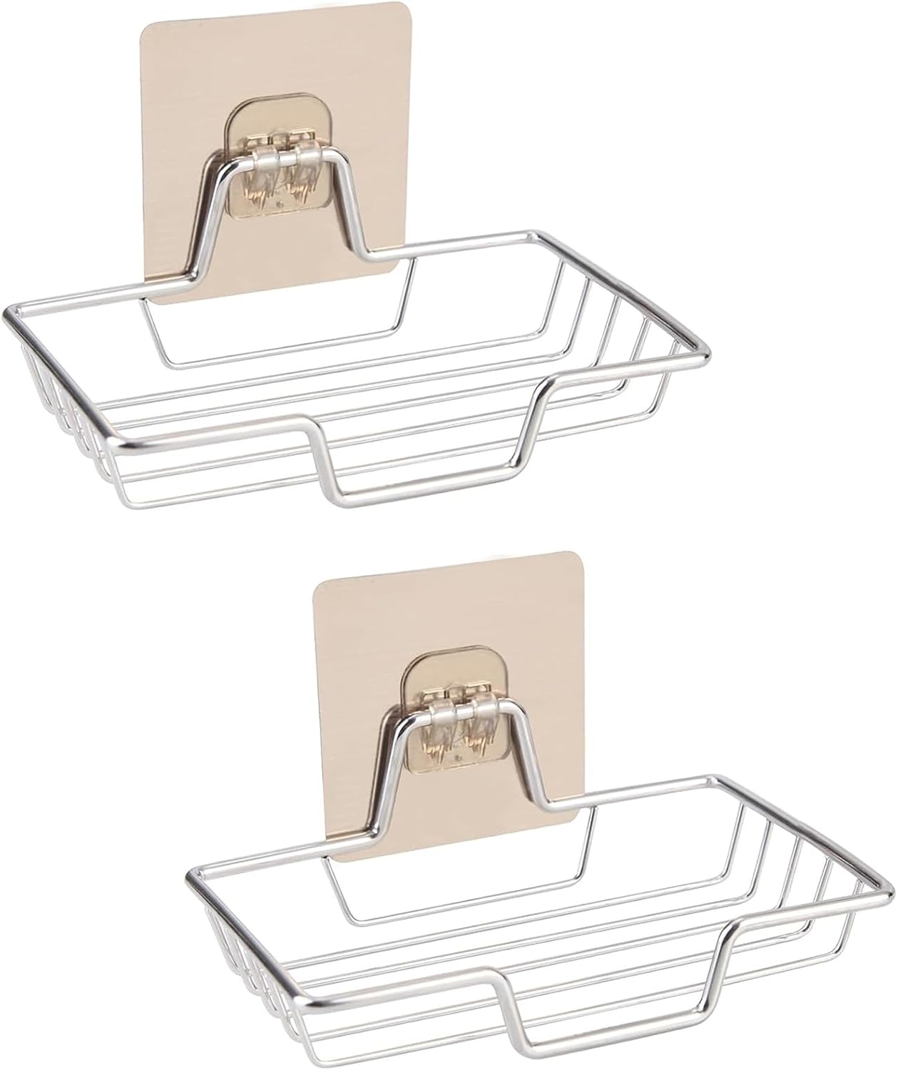2-Pack Stainless Steel Soap Dish Holder with Self-Adhesive Hooks
