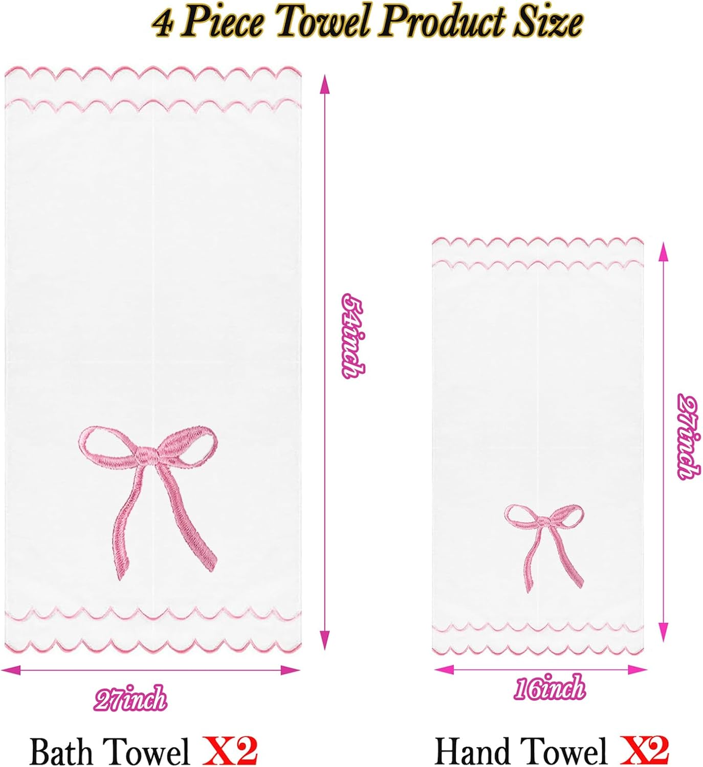 4 Set Cute Blue Coquette Bow Towels Set