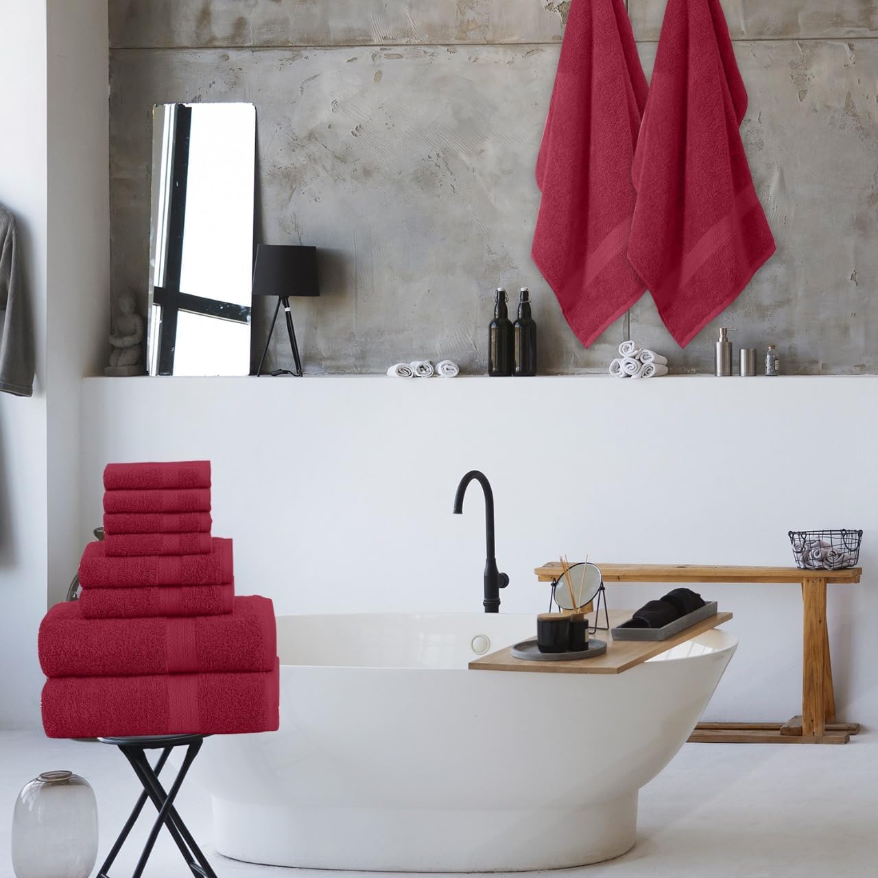 QUBA LINEN 8-Piece Towel Set Burgundy