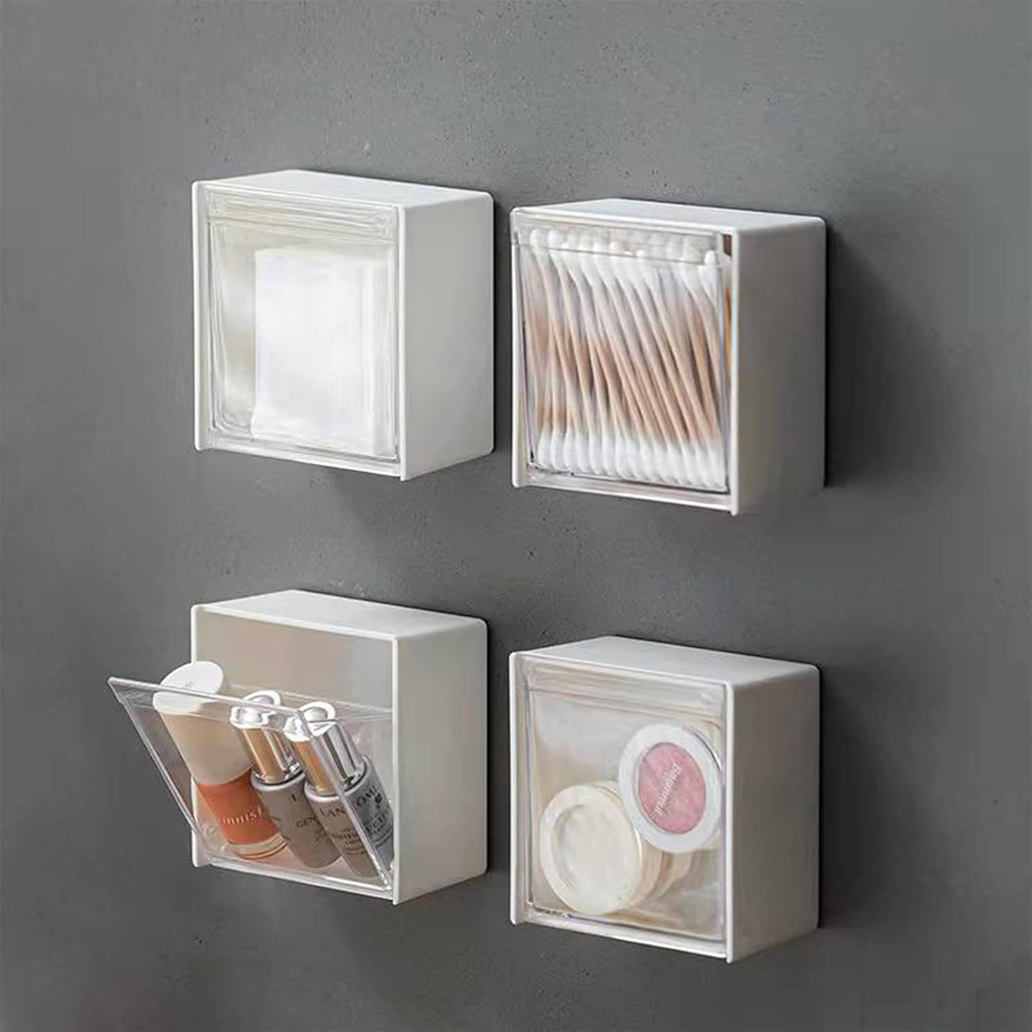 Waterproof Cotton Swab Holder Box with Flip Lid Wall Mounted Organizer