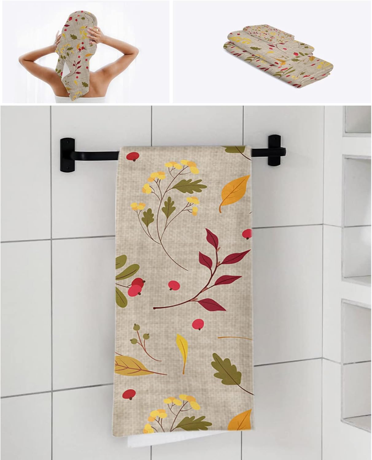 Boanket Thanksgiving Fall Maple Leaves Berry Filling 3 Piece Towel Set 1