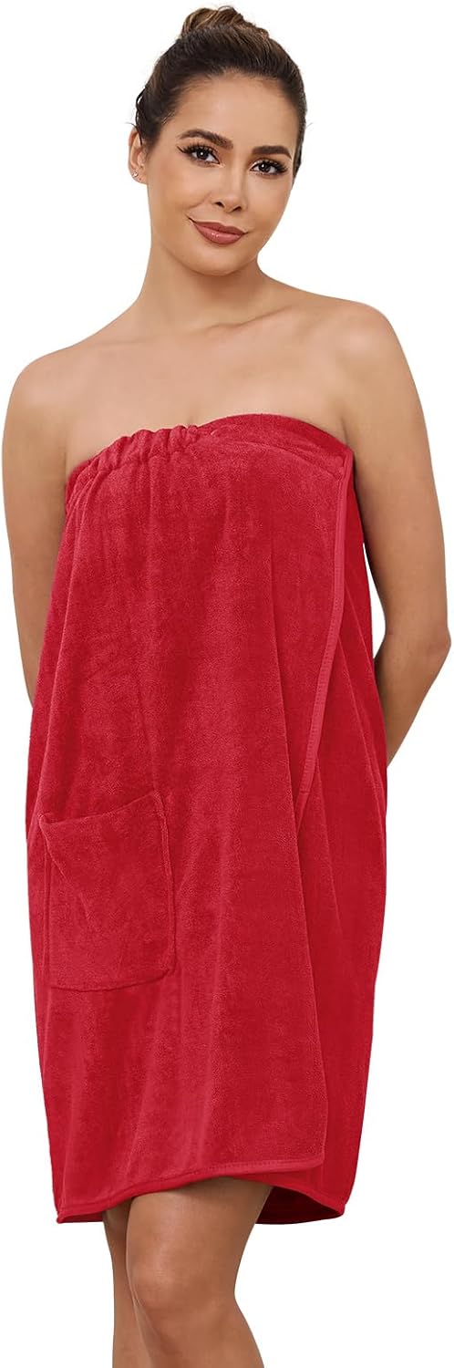 AMVELOP Womens Knee Length Wrap Towel with Adjustable Closure
