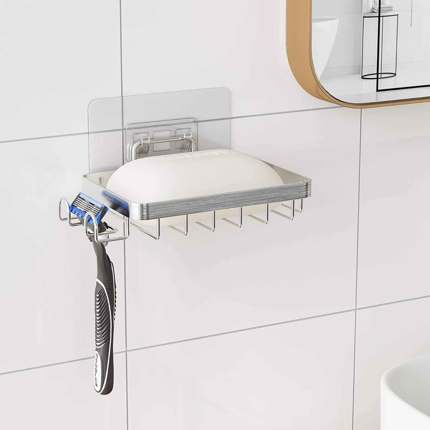 Oasiteege Wall Mounted Soap Holder with Drainage and Loofah Hooks