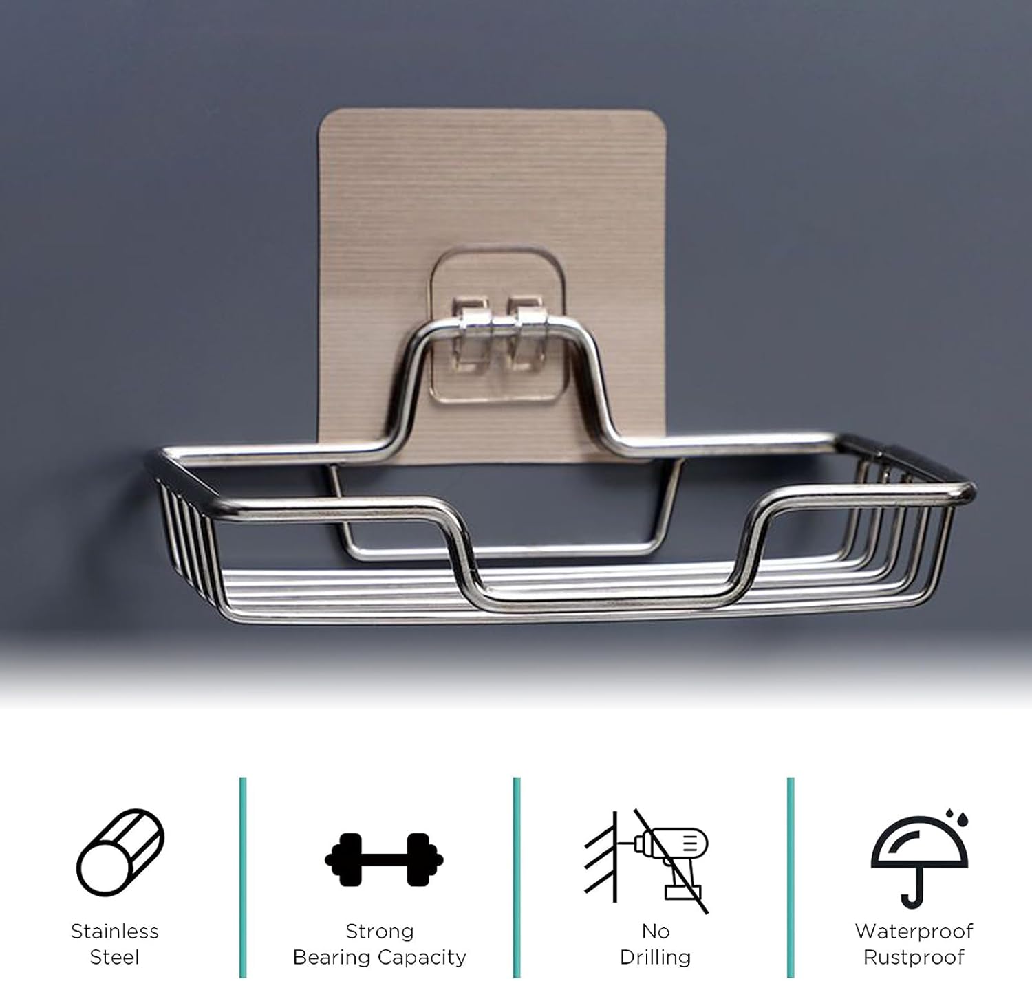2-Pack Stainless Steel Soap Dish Holder with Self-Adhesive Hooks