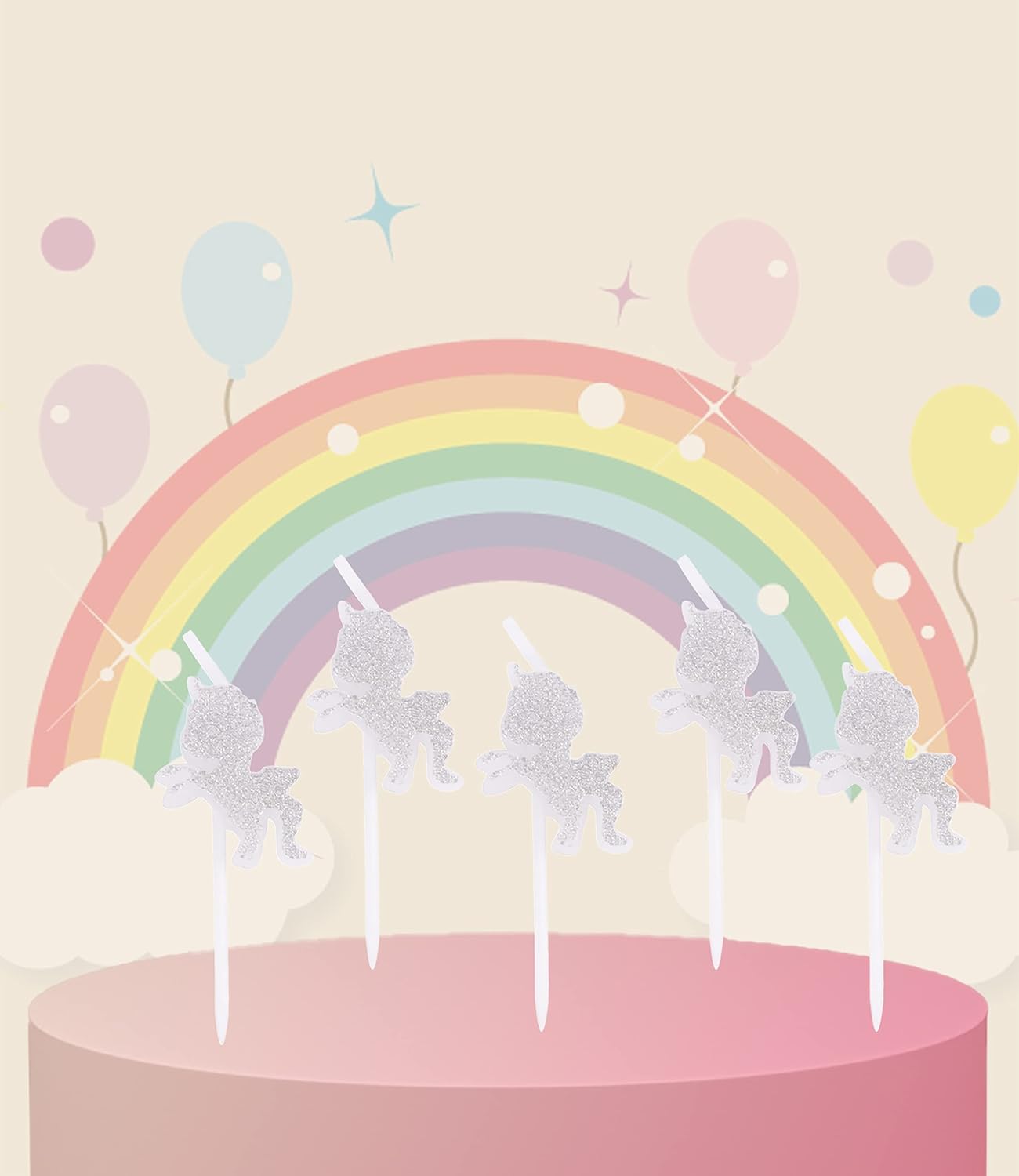Magical Horned Horse Birthday Candles with White Glitter