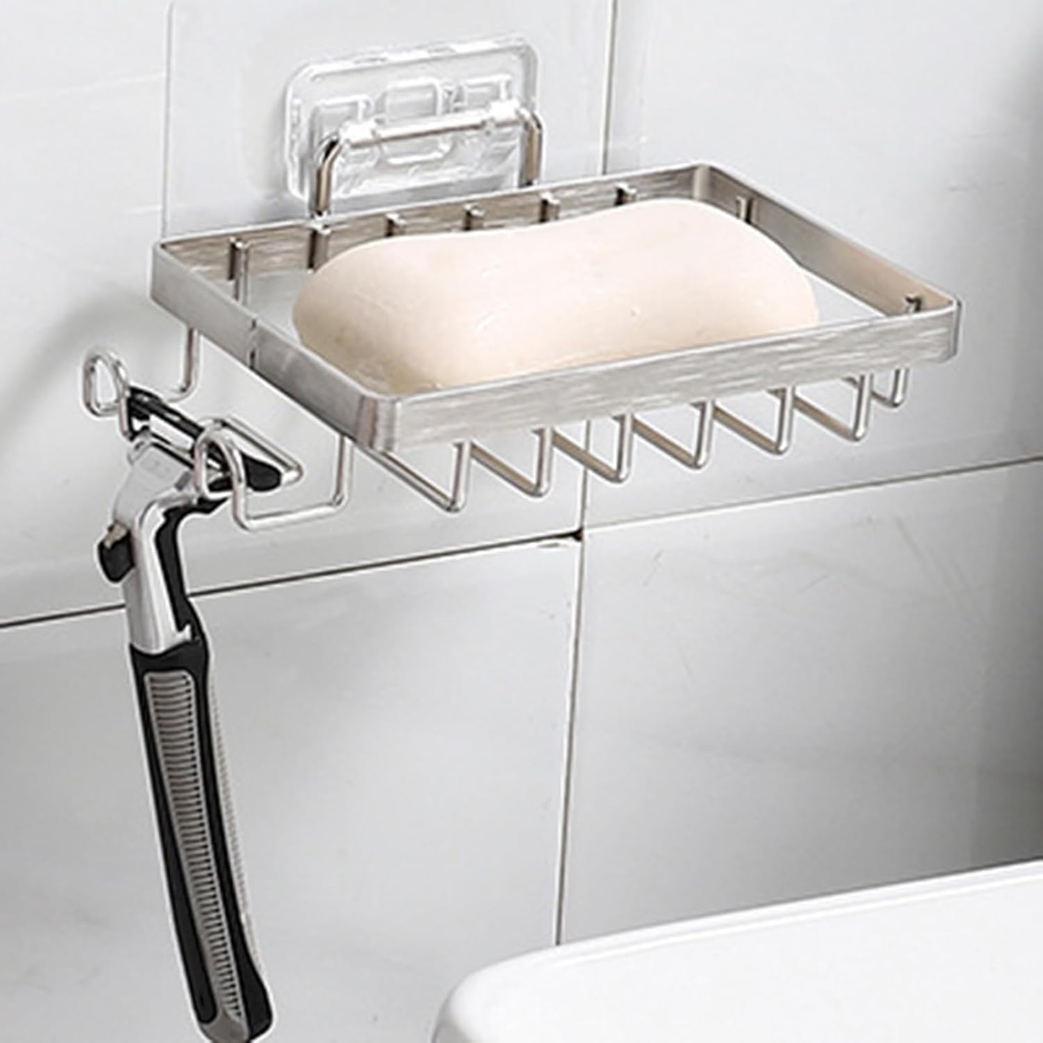 Grebest Stainless Steel Soap Dish with Hooks