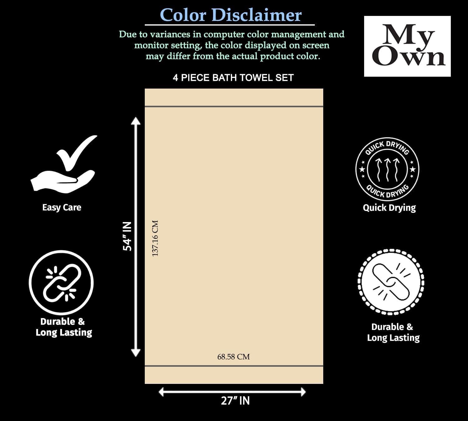 MyOwn Ultra Soft 4 Pack Bath Towels Set 27x54 Inches