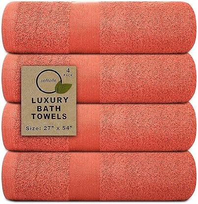 Softolle Luxury Bath Towels Set of 4 Coral