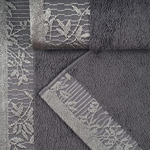 Superior Cotton Hand Towels Set of 4 with Grey Border