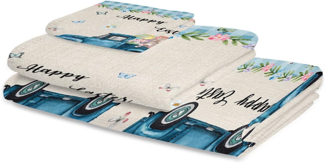 3 Piece Luxury Bath Towel Set with Easter Bunny Pattern
