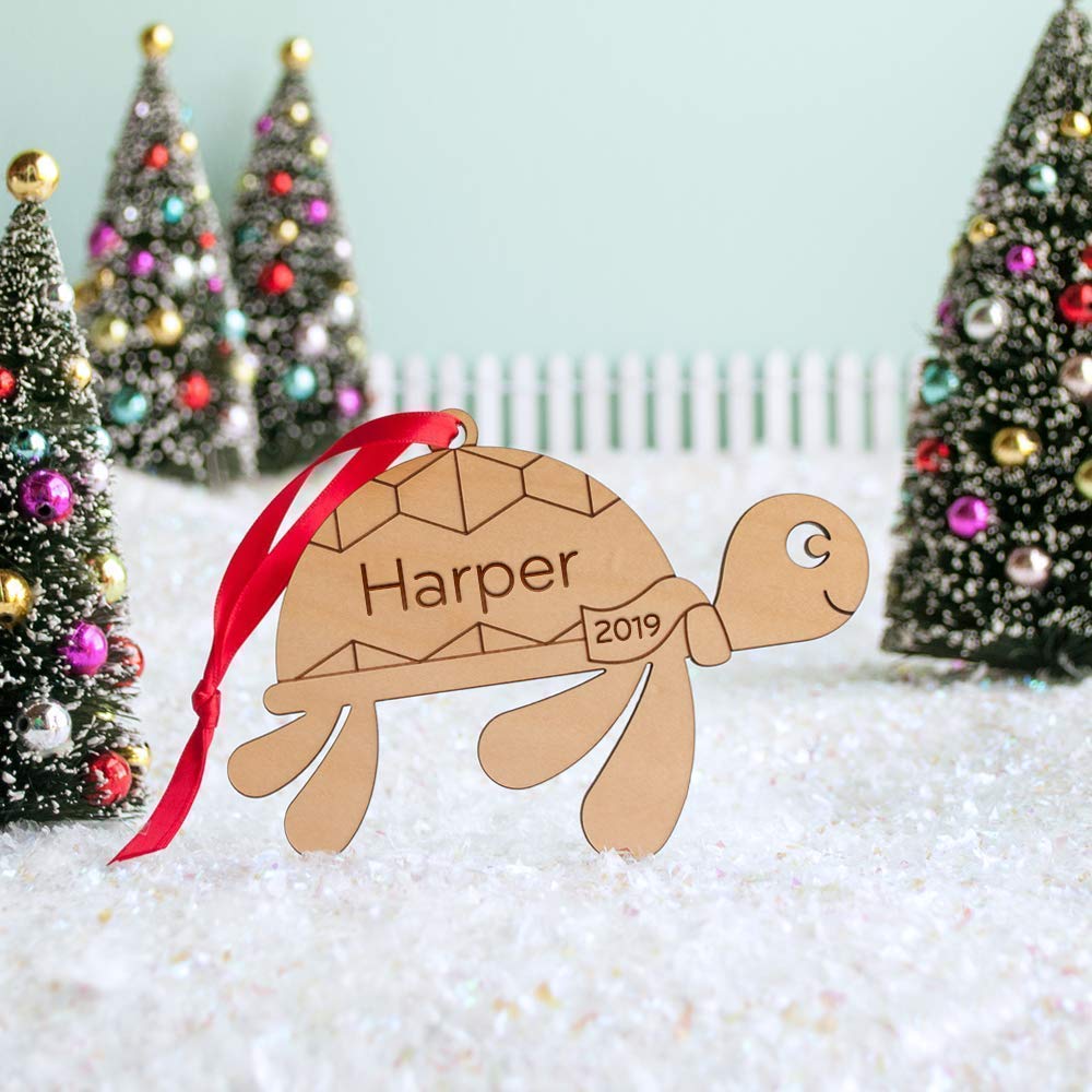 Personalized Babys First Christmas 2024 Wooden Turtle Ornament