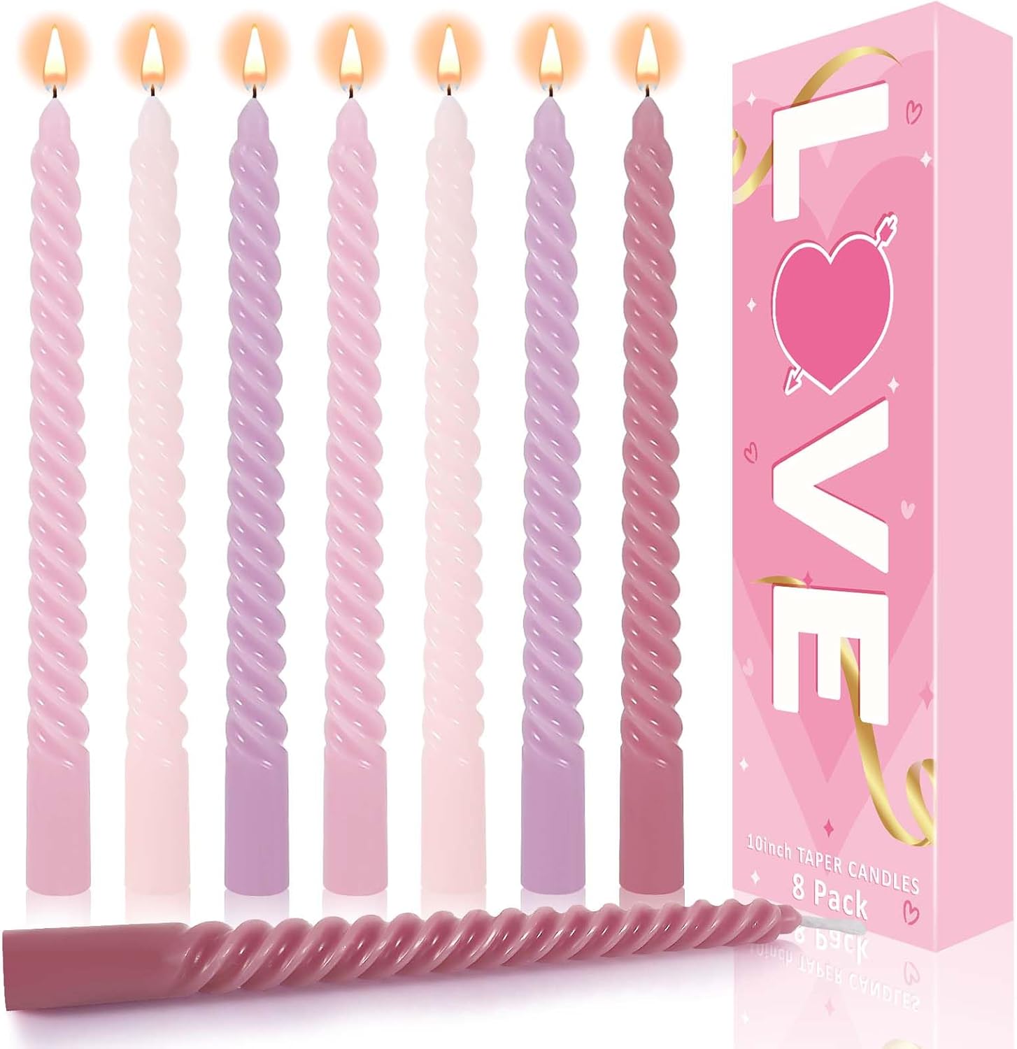8PCS 10inch Pink Spiral Taper Candles for Valentines Day