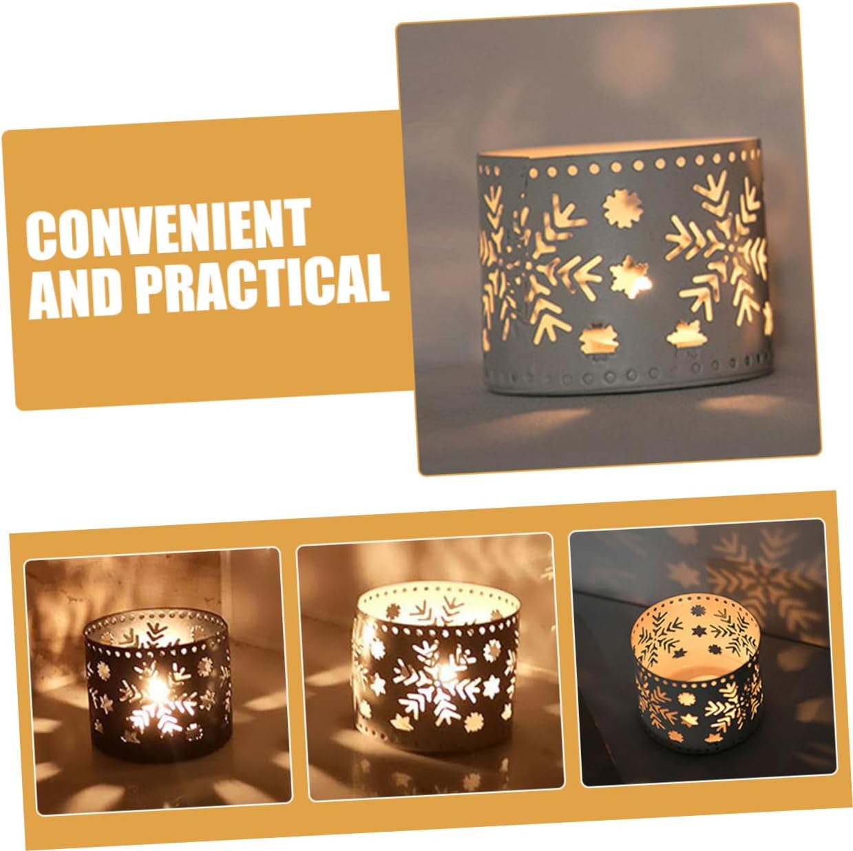 Iron Hollow Candle Holders Set Snowflake Christmas Decor