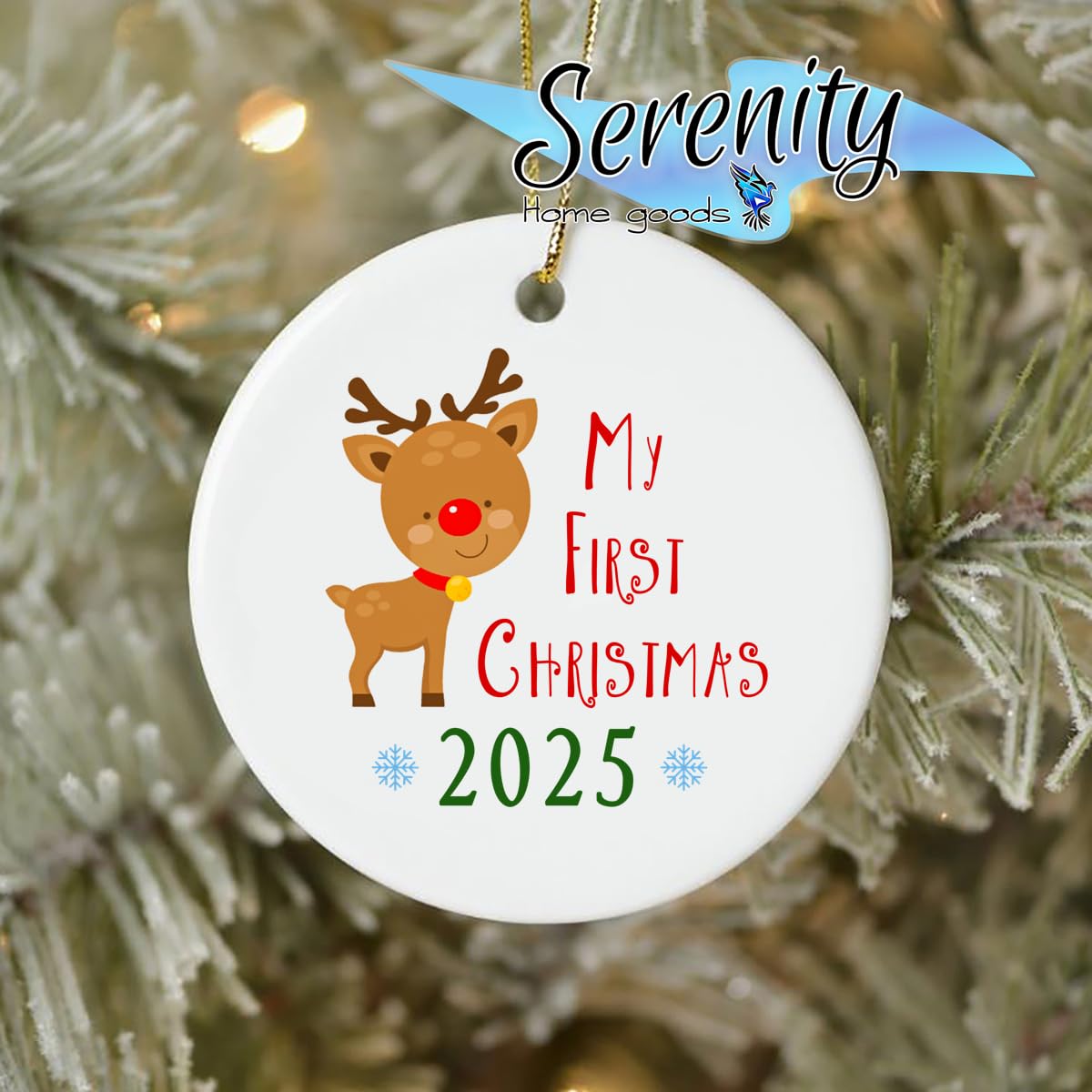 My First Christmas Ornament 2025 3 Ceramic Reindeer Keepsake