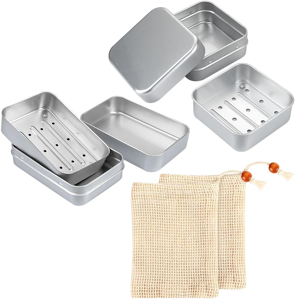 2 Pcs Metal Soap Travel Box with Lids and Drawstring Bags