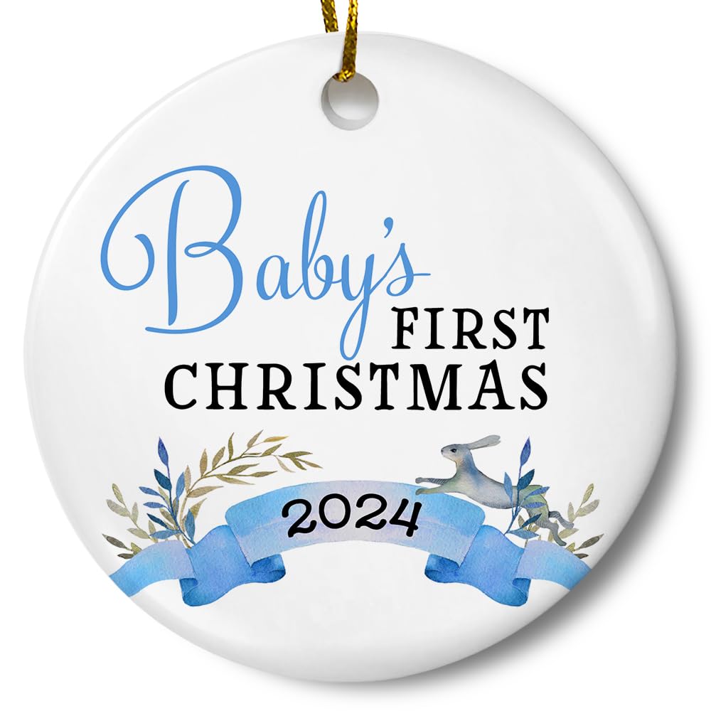 Baby Boy First Christmas Ornament 3 Inch Ceramic with Gift Box