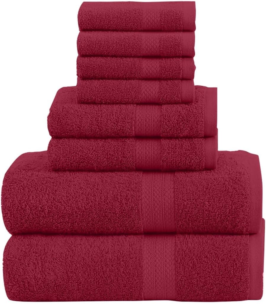 QUBA LINEN 8-Piece Towel Set Burgundy