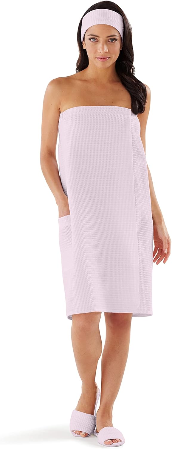 Boca Terry Waffle Bath Wrap for Women - Lightweight Adjustable