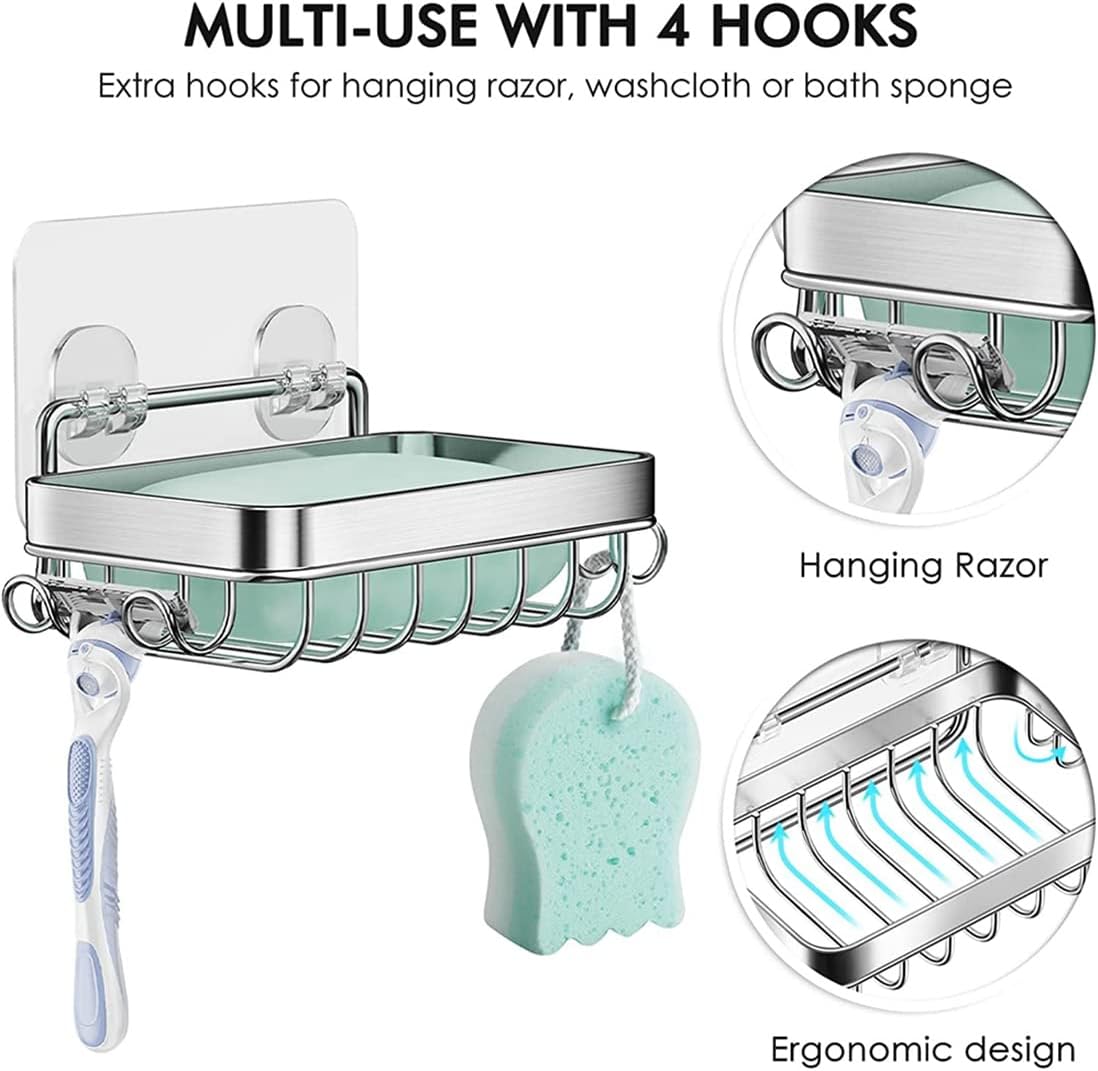 Senmubery 2Pcs Shower Wall Soap Dish Holder with Hooks 1
