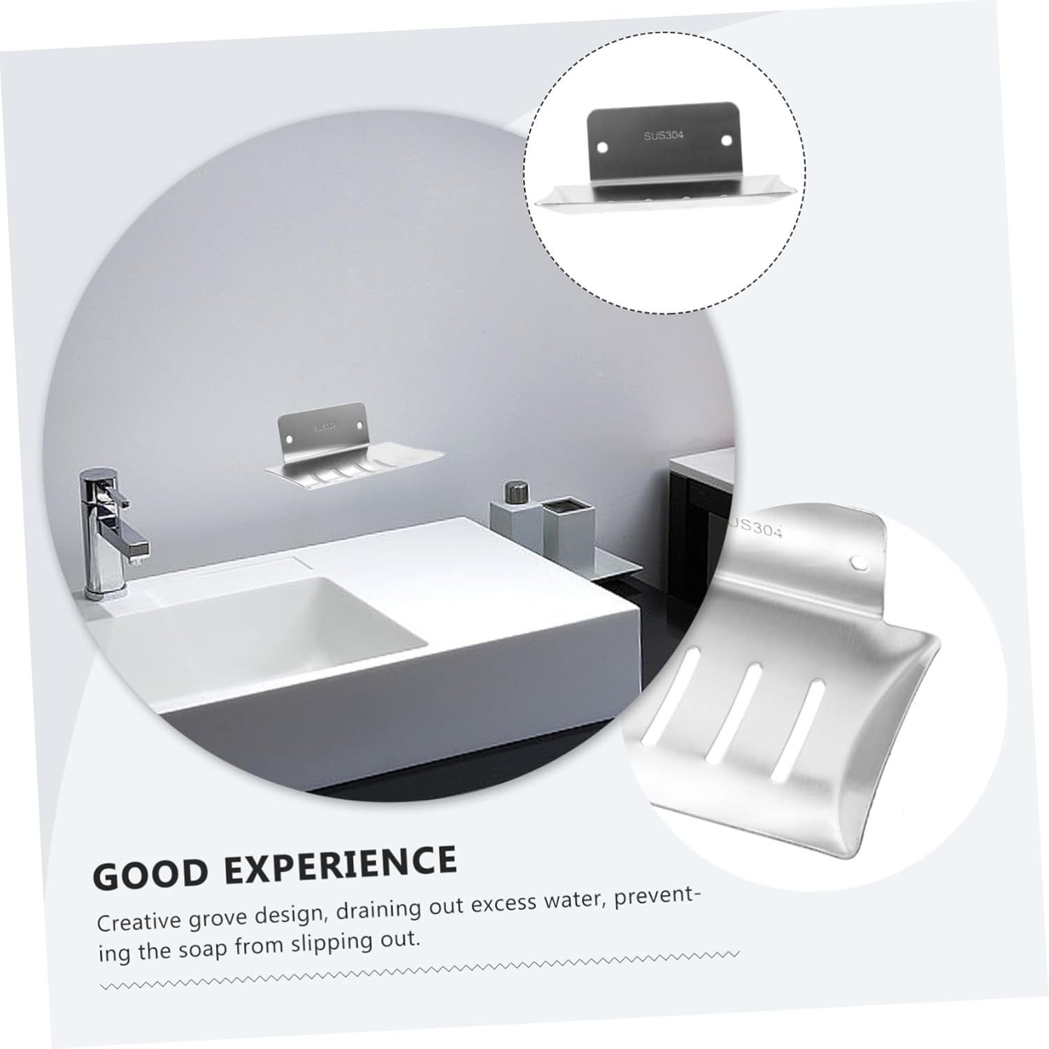 Ciieeo Drainage Soap Dish Wall Mount Holder No-Screw Design Universal Fit