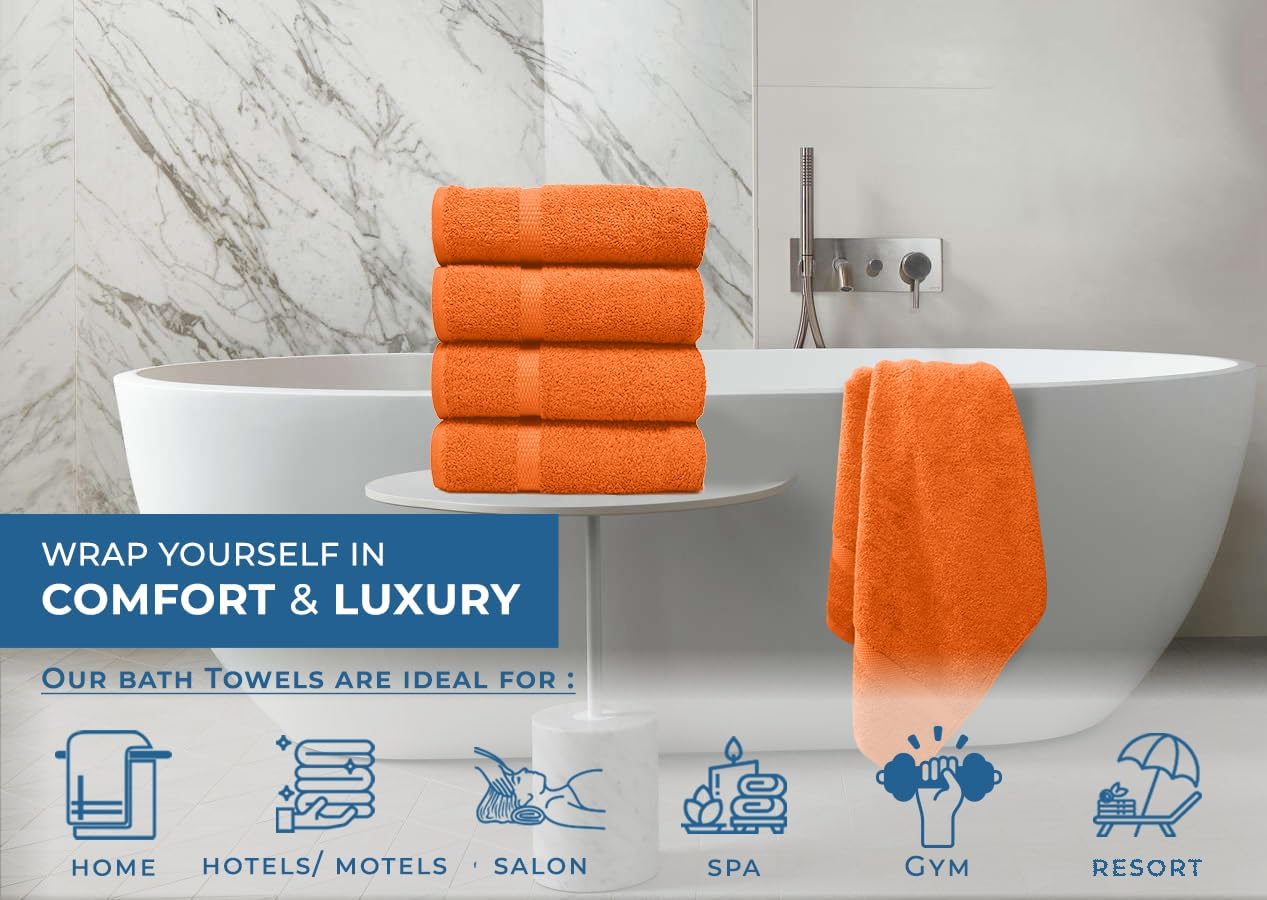 DAN RIVER 100 Cotton Bath Towels 27x54 4-Pack Orange