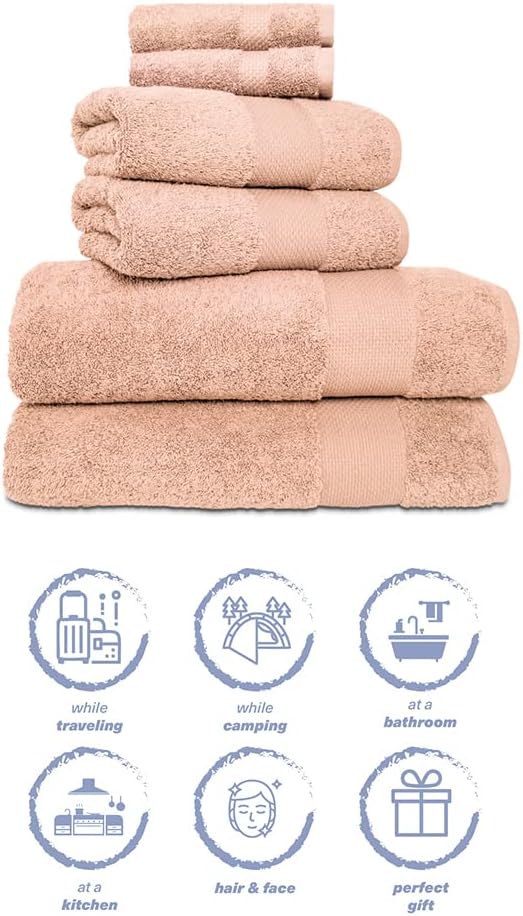 Hencely 6-Piece Bath Towel Set - Soft Turkish Cotton 1
