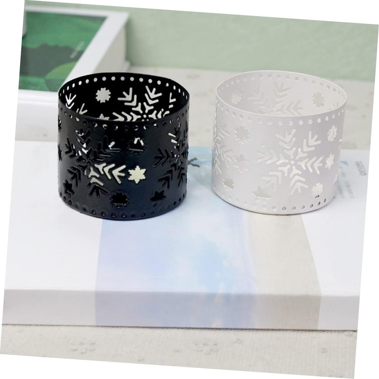 Retro Christmas Decor Iron Candle Holder Snowflake Pen Stand
