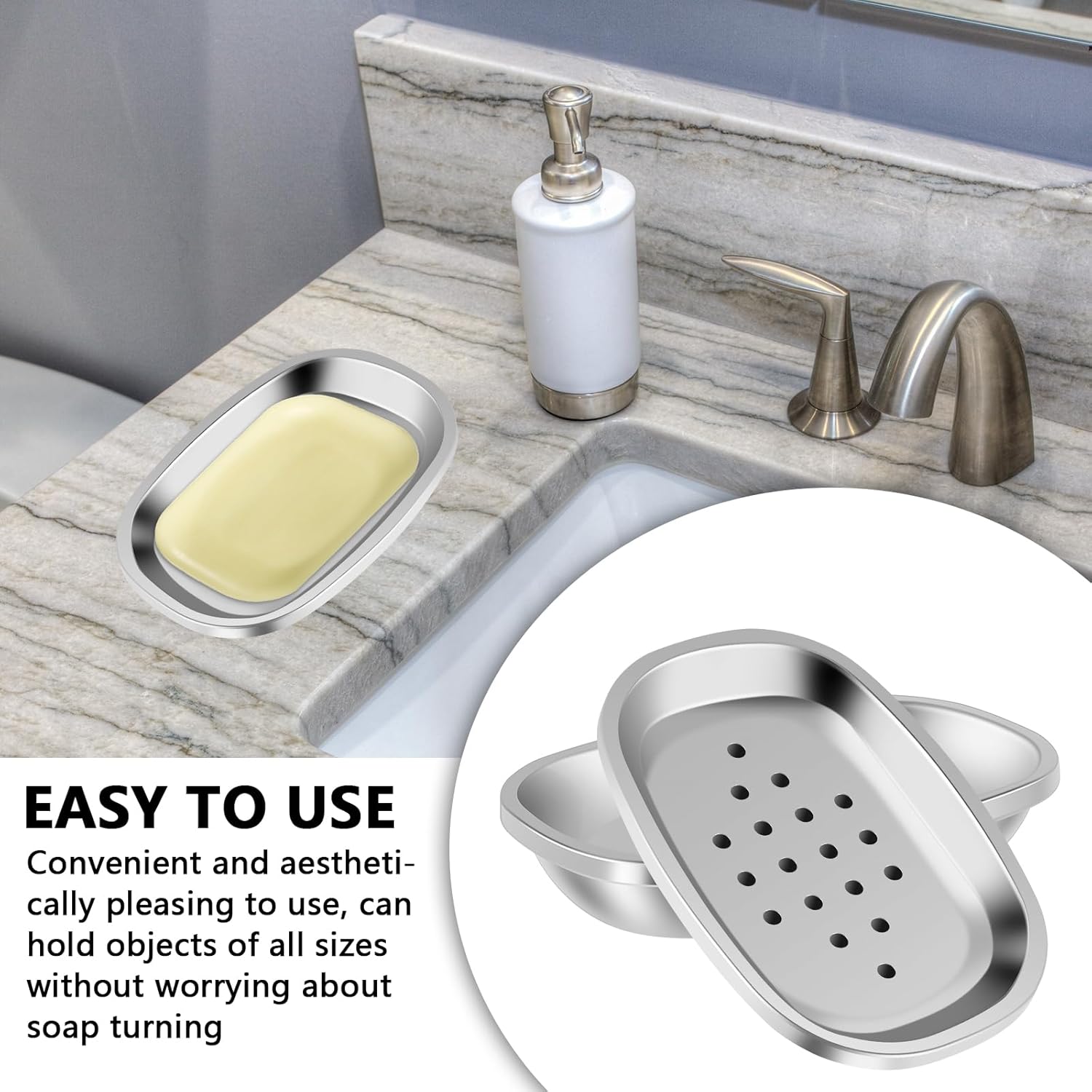 2Pcs Draining Soap Dishes Stainless Steel Holder for Bathroom Double Layer Design