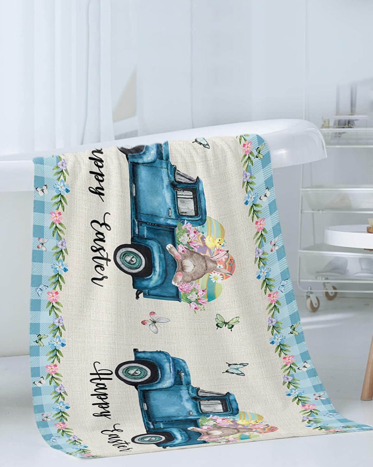 3 Piece Luxury Bath Towel Set with Easter Bunny Pattern