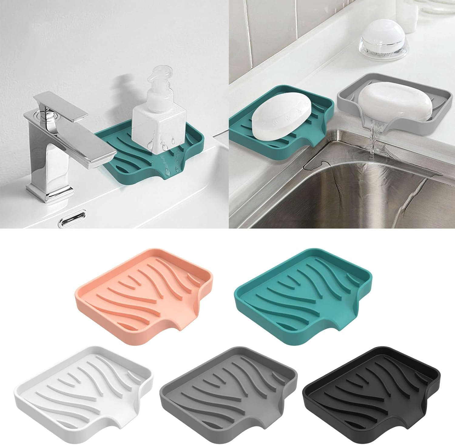 Silicone Soap Box Self Draining Rectangular Holder for Bathroom Kitchen Hotel Home