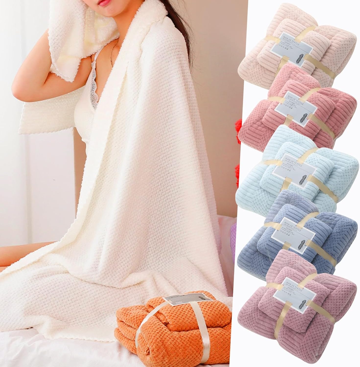 Coral Velvet Bath Towel Set of 6 with Washcloth