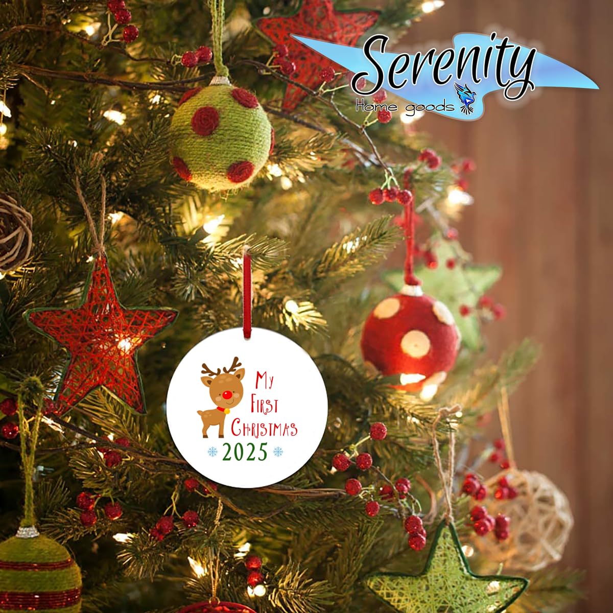 My First Christmas Ornament 2025 3 Ceramic Reindeer Keepsake