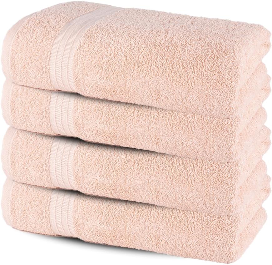 Textila Bath Towels - 30x60 Inch Pack of 4 Light Peach