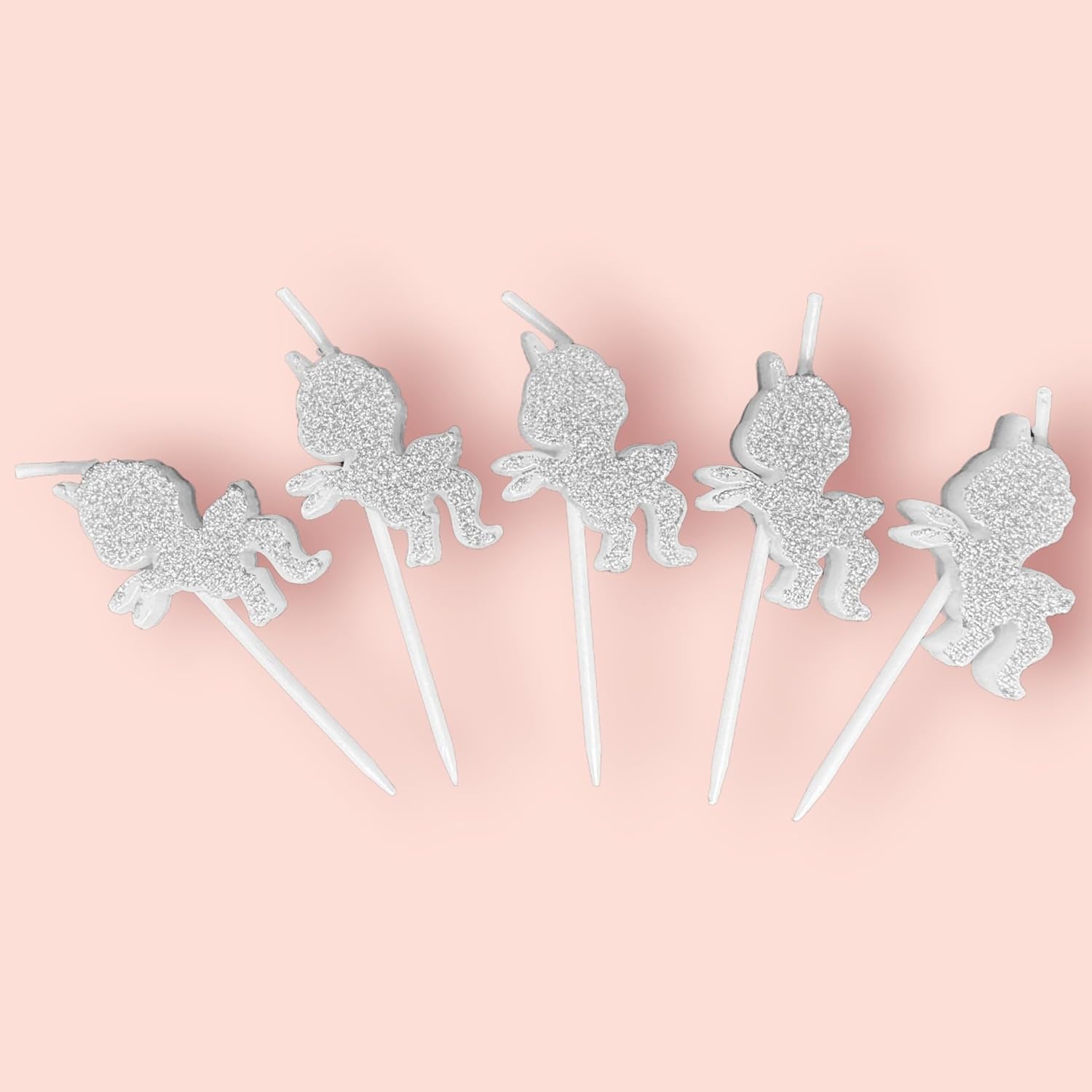 Magical Horned Horse Birthday Candles with White Glitter