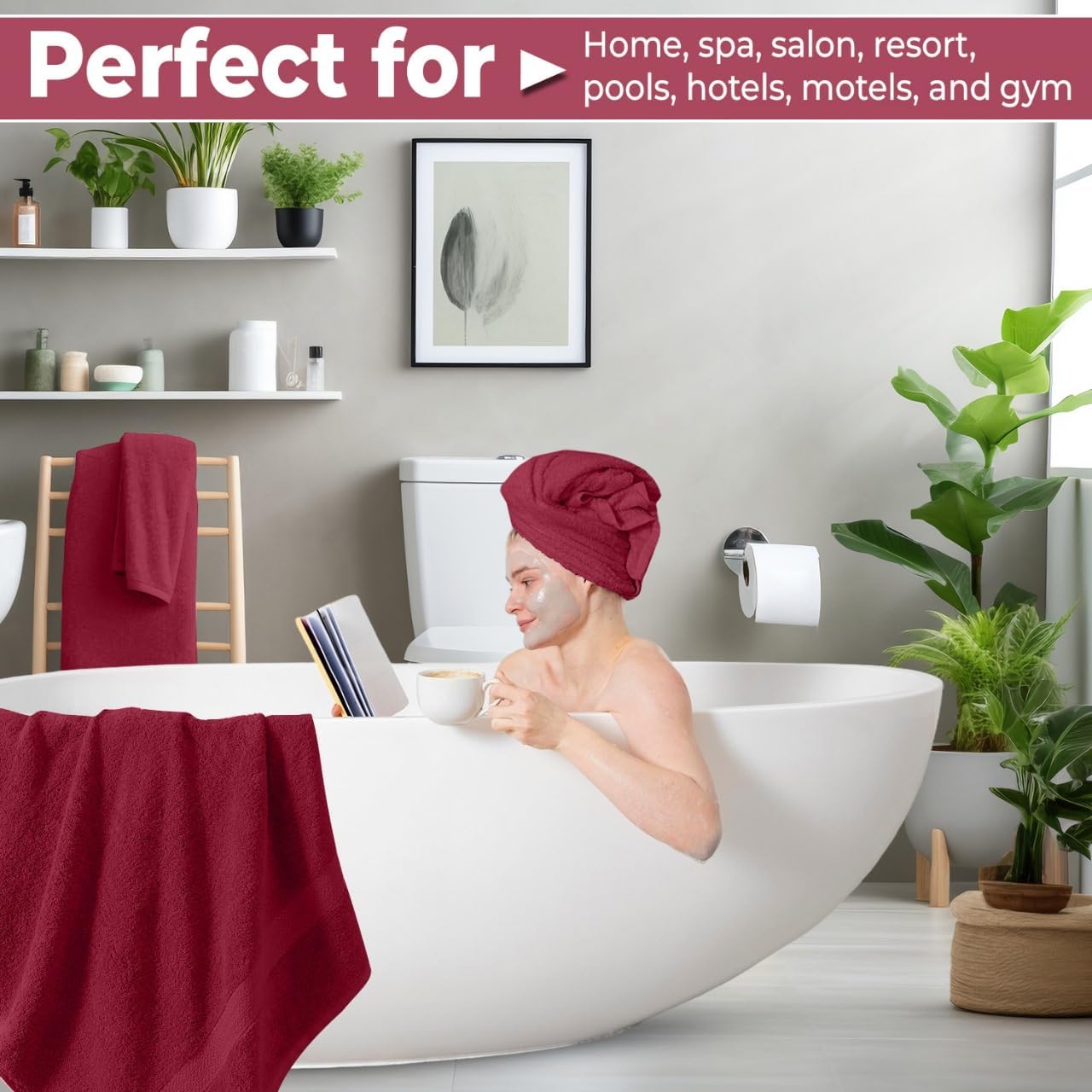 QUBA LINEN 8-Piece Towel Set Burgundy