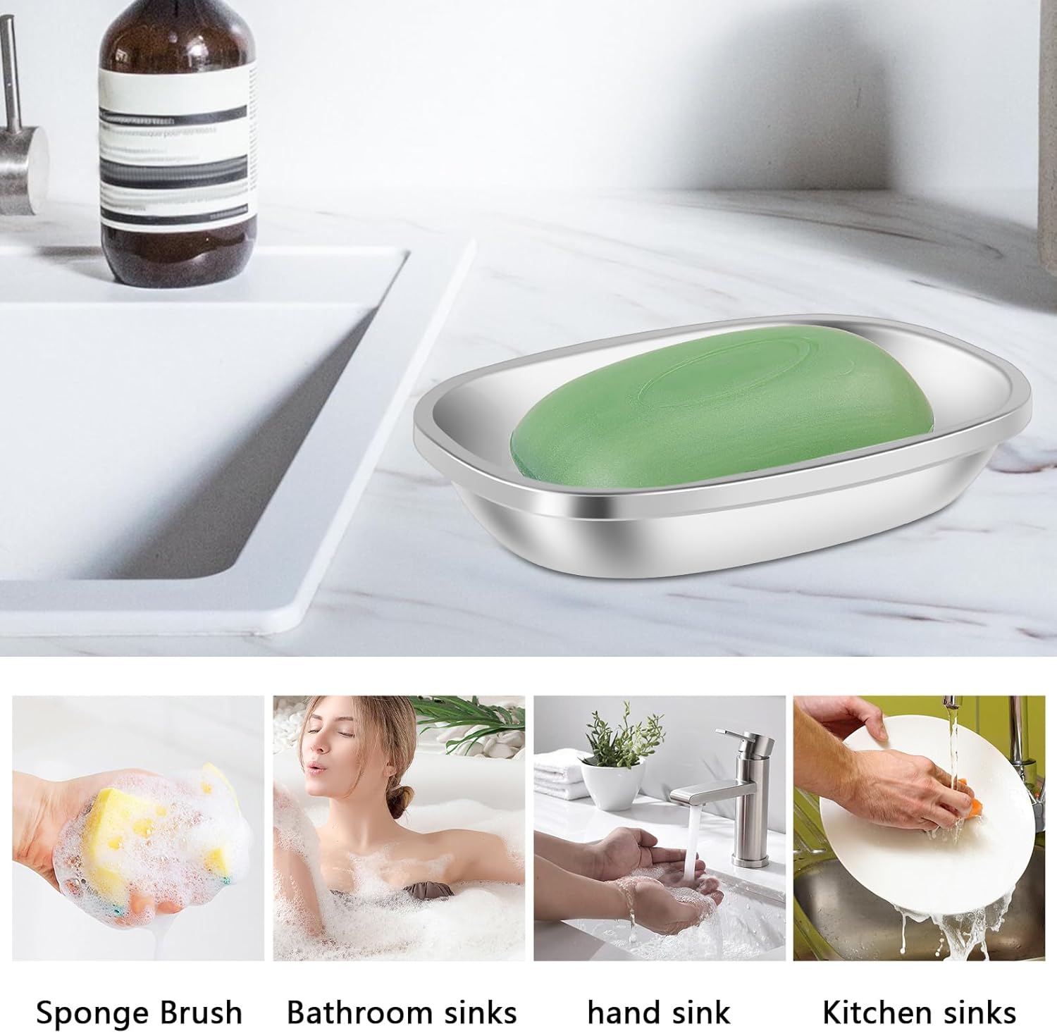 2Pcs Draining Soap Dishes Stainless Steel Holder for Bathroom Double Layer Design