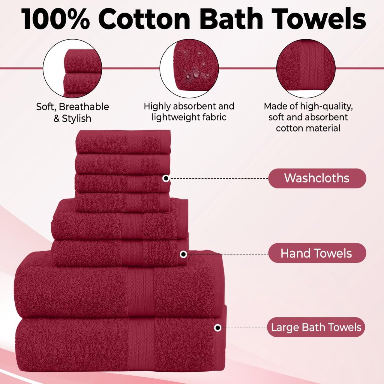 QUBA LINEN 8-Piece Towel Set Burgundy