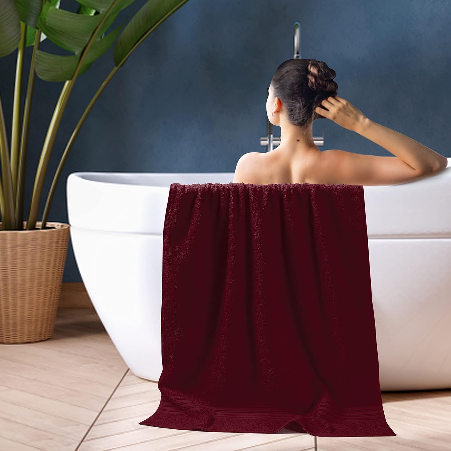 BOUTIQUO 100 Cotton Bath Towel Set 28x55 Burgundy 1