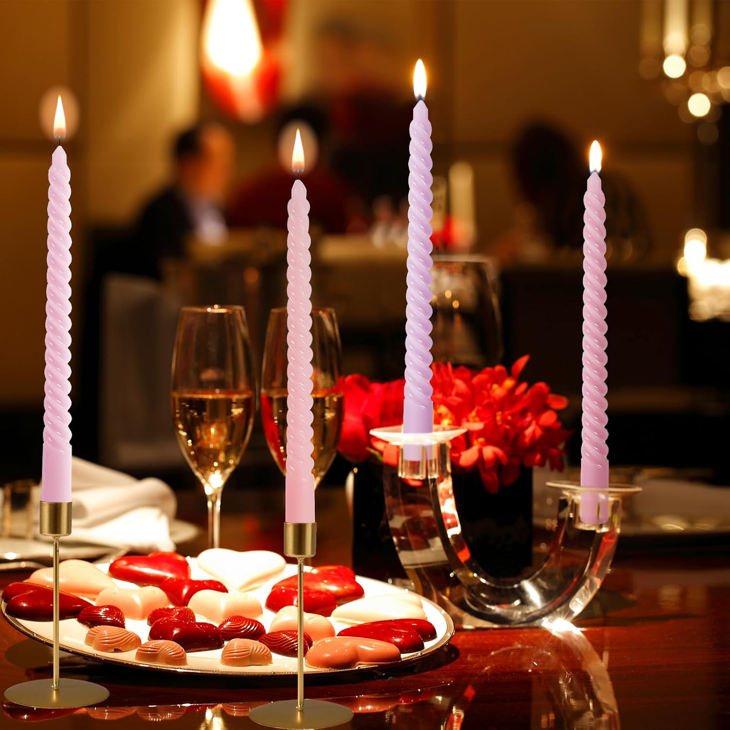 8PCS 10inch Pink Spiral Taper Candles for Valentines Day
